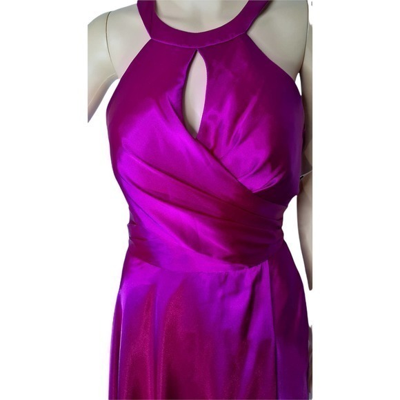 NEW Prom Dress Satin Formal Bridesmaid Homecoming Dance Long Pink Purple Fuchsia - Picture 6 of 8